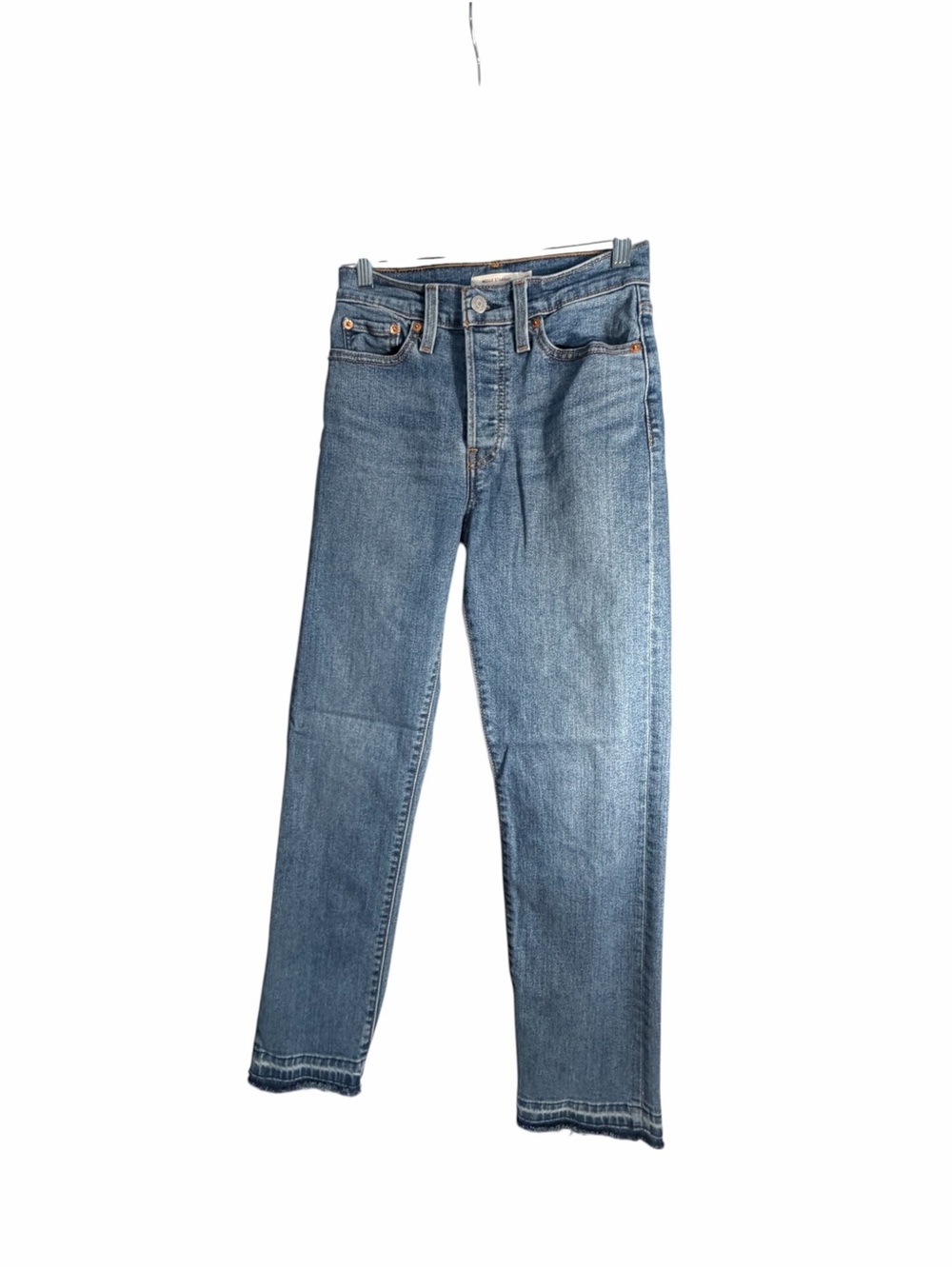Levis Wedgie Classic Straight Fit Womens Jeans in Medium Blue Raw Hem  Sz 25